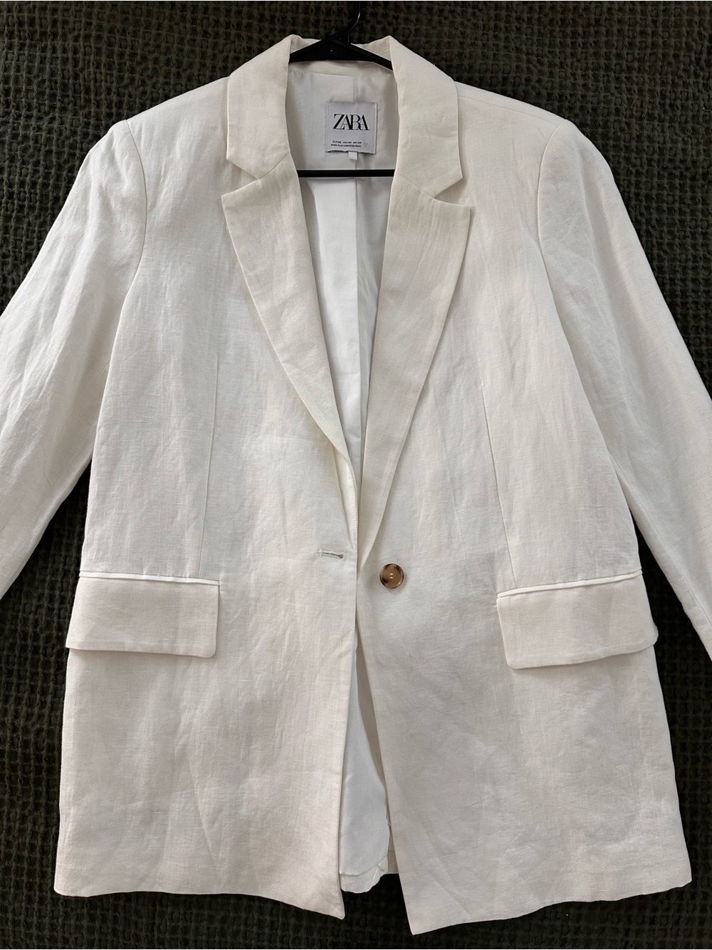 Zara Cream Single-Button Linen Blazer